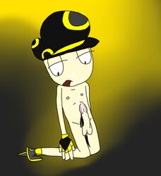 artist_request cum cum_on_face ejaculation erection fingerless_gloves hat light-skinned_male male open_mouth pan_pizza rebeltaxi solo solo_male veiny_penis