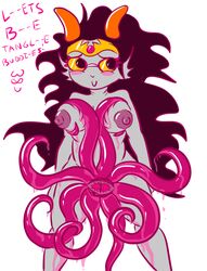 1girls 38) black_hair blush breasts crown dialogue diphallia diphallism eldritch_vagina feferi_peixes fins gills goggles grey_skin homestuck horns horrorterrors long_hair ms_paint_adventures multi_genitalia multi_penis nipples octophallia penis smile snax solo squiddles tentabulge tentacle text troll webcomic white_background yellow_eyes