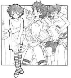 1girls artist_request ass breasts dress female greyscale human kiki kiki's_delivery_service male monochrome pussy short_hair studio_ghibli witch