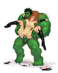 1boy 1girls avengers black_widow_(marvel) female green-skinned_male green_skin huge_breasts huge_cock hulk hulk_(series) human larger_male light-skinned_female light_skin male marvel marvel_comics muscular muscular_male natasha_romanoff nude nude_female nude_male red_hair reverse_suspended_congress sex size_difference smaller_female srjoi straight torn_clothes vaginal_penetration vaginal_sex