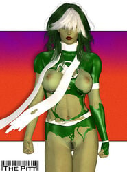 1girls 3d 3d_(artwork) breasts female female_only green_skin hulk_(series) marvel marvel_comics nipples pubic_hair rogue_(x-men) she-hulk solo the_pitt torn_clothes two-tone_hair x-men