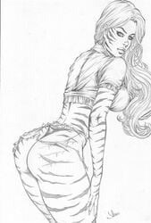 1girls 2012 ass avengers fabio female_only marvel monochrome solo tagme thong tigra