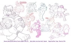 10girls 1boy 1futa amber_(anjuneko) amy_rose angela_(badgerben) anna_(anjuneko) anthro badgerben bowser breasts candi_(anjuneko) cleavage clothed clothing collar crossover english_text female_bowser francine_(badgerben) furry futanari huge_breasts hyper_breasts hyper_penis koopa lactating lactation large_breasts lovie_(anjuneko) lucario male mario_(series) milk multiple_images nintendo nipple_piercing nipple_rings nude piercing pokemon pokemon_(species) pokemon_dppt rouge_the_bat roxanne_(yiffer) scalie sketch sketch_page skimpy sonic_(series) stockings sylvia_(anjuneko) text thighhighs white_background yoshi