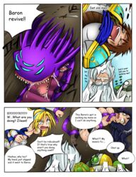 2girls baron_nashor bondage breasts comic dialogue femsub french_maid_nidalee garen_crownguard kimmundo league_of_legends luxanna_crownguard multiple_girls multiple_subs nidalee tagme tentacle tentacle_monster urgot zilean