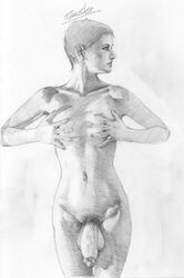 1boy balls denise_crosby flaccid genderswap human large_penis male male_only naked natasha_yar nude pencil_sketch penciler penis pose pubes rule_63 solo star_trek star_trek_the_next_generation trap