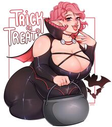 1girls bbw big_breasts breasts cherbit cleavage female female_only halloween large_breasts looking_at_viewer overweight overweight_female solo thick_thighs vampire wide_hips