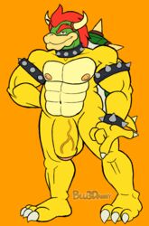 2015 biceps big_muscles big_penis blu3danny bowser claws collar dragon flaccid hair horn hybrid koopa looking_at_viewer male male_only mario_(series) muscles nintendo nude penis presenting red_eyes red_hair reptile scalie shell solo thick_penis toned turtle uncut vein veiny_penis