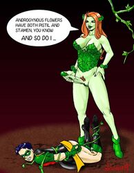 1boy 1futa angry ass batman_(series) bottomless bound breasts cleavage clenched_teeth curvy dc dc_comics erection futa_on_male futa_sans_balls futadom futanari green_penis green_skin hair huge_penis human humanoid imminent_rape intersex large_breasts male malesub no_balls on_stomach open_mouth orange_hair painted_nails pale_skin penis penis_grab poison_ivy prone pussy restrained robin_(dc) robin_(tim_drake) sideboob smile tentacle tim_drake vagina veiny veiny_penis