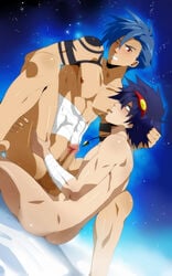 2boys anal black_monkey blackmonkey_pro blue_hair censored gay kamina male male_only multiple_boys simon_(tengen_toppa_gurren_lagann) tengen_toppa_gurren_lagann yaoi