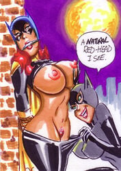 2girls barbara_gordon batgirl batman:_the_animated_series batman_(series) bondage bound bound_arms breasts breasts_out cape catwoman catwoman_(dcau) cloth_gag dc dc_comics dcau english_text exposed exposed_breasts eyes_closed female female_only femdom femsub forced forced_yuri funny gag gagged human humor joe_gravel large_breasts looking_at_pussy mask multiple_females multiple_girls nipples pants_pull pubic_hair red_hair red_pubic_hair restrained rope rope_bondage selina_kyle shirt_lift sketch_card speech_bubble straight_hair text tied tied_up undressing yuri