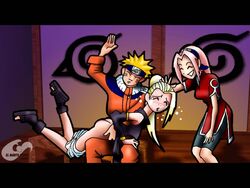 00s 1boy 2000s 2006 2girls adult_swim ass bench blonde_hair blush cartoon_network closed_eyes clothed clothing crying el_manto_negro female forehead_protector human indoors ino_yamanaka long_hair male naruto naruto_(classic) open_mouth pink_hair sakura_haruno short_hair smile spanking spiked_hair straight tears tied_hair toonami uzumaki_naruto