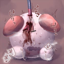 blood blood_drip censored covered_eyes cum drooling gore irugan kirby kirby_(series) object_insertion shaded spread_legs trembling