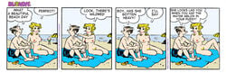 blondie_(comic) blondie_bumstead casual clothed_male clothing comic_strip dagwood_bumstead edit female human male nude_edit nude_female nudist pale_skin public swimwear tagme white_background