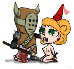 1boy 1girls axe barbarian barbarian_(castle_crashers) blood breasts castle_crashers crying drool fellatio female forced_sex male mrak nipples nude nudity penis red_princess tagme