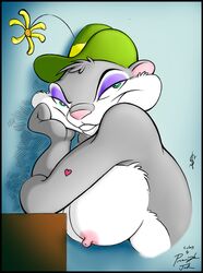 animaniacs anthro breasts casual color female female_only fur furry hat headwear nipples nude side_view slappy_squirrel solo splutt squirrel tagme