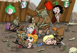 5girls balls barbarian barbarian_(castle_crashers) blood blue_knight blue_princess_(castle_crashers) breasts castle_crashers crying drool fellatio female gore green_knight green_princess guro hair_pull male mrak nipples nude nudity penis pubic_hair rape red_princess severed_head sorceress_(castle_crashers) tagme theif_(castle_crashers) tied_hands veterinarian_(castle_crashers)