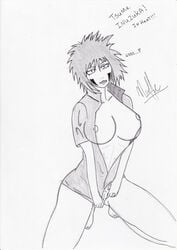 breasts female inuzuka_tsume large_breasts monochrome naruto naruto_(classic) nipples pussy