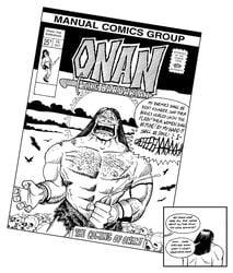 1boy comic_cover conan conan_the_barbarian_(series) cumshot erection holding_penis humor just_jacked_off male_only masturbation orgasm_face post_nut_clarity skulls tagme topless