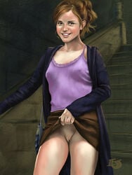 1girls breasts celebrity emma_watson female female_only flashing_pussy gryffindor harry_potter hermione_granger human kinkyjimmy nipples_visible_through_clothing no_panties pussy skirt skirt_lift skirt_up solo solo_female tagme witch_(harry_potter)