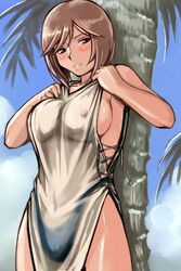 bikini breasts brown_hair cleavage color heterochromia nipples photoshop rozen_maiden see-through short_hair sideboob souseiseki swimsuit tsuda_nanafushi wet