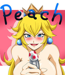 blonde_hair blue_eyes blush female human kokorozashi_no_kai mario_(series) naughty_face nintendo nude pointy_chin princess_peach straight_hair super_mario_bros.