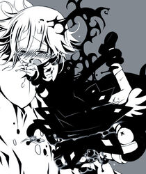 androgynous bed black_and_white blood blush crona_(soul_eater) crying cum female monochrome pillow ragnarok_(demon_sword) rape restrained saliva short_hair soul_eater tears tentacle wings