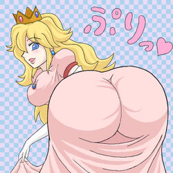 1girls ass ass_in_dress bending_forward bent_over between_buttocks big_ass big_breasts big_butt blonde_hair blue_eyes blush bubble_ass bubble_butt butt_focus checkered_background dress female female_only flaunting gigantic_ass heart huge_ass huge_butt human inviting_to_sex long_hair mario_(series) nintendo pink pink_dress pov pov_ass presenting presenting_hindquarters princess_peach royalty showing_ass showing_off showing_off_ass shown skin_tight smile tease teasing thick_ass translation_request wide_hips y_shaped_butt_crack