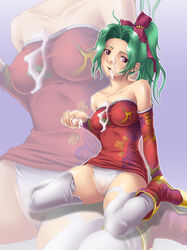 bare_shoulders breasts cum cum_in_mouth cum_on_body cum_on_breasts cum_on_clothes cum_on_hand cum_on_upper_body deep_rising detached_sleeves facial female final_fantasy final_fantasy_vi green_hair hair_ribbon nipples open_mouth panties ponytail purple_eyes ribbon see-through short_dress skirt skirt_lift terra_branford thighhighs tied_hair torn_clothes underwear zoom_layer