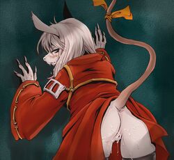 after_sex against_wall ass bent_over bukkake cum cum_on_ass cum_on_body cum_on_lower_body cum_on_pussy cumdrip dress dress_lift facial female final_fantasy final_fantasy_ix freya_crescent furry pussy straight_hair tail thighhighs