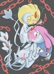 azelf blush chains dacryphilia lowres mesprit pokémon_(species) pokemon pokemon_(species) pokemon_dppt pokemon_only straight_hair tears threesome uxie