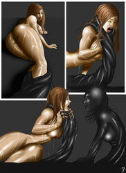 bed breasts brown_hair evil female monster slime