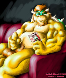 1boy 2009 abs anthro balls ballsack beard beefy bowser dvd erection fat furry furry_balls green_head humanoid_penis male male_nipples male_only mario_(series) masturbation muscles muscular_male nintendo no_humans nude_male orange_hair pecs penis reptile sasuga scalie scrotum sitting smooth_skin solo super_mario_bros. testicles veiny_penis