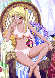 1girls blonde_hair breasts female hara_yumiko highres nude nude_filter photoshop pubic_hair sawachika_eri school_rumble solo tan tanline tied_hair twintails uncensored