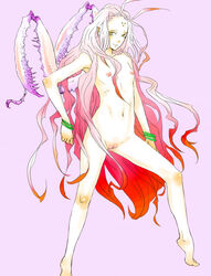 crab female flat_chest insect_girl long_hair mantis monster_girl nude original pink_hair pussy simple_background solo u-suke utsuke yellow_eyes