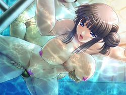 blue_eyes breast_grab breasts brown_hair igarashi_kasumi large_breasts maid_in_oshigoto meido_in_o-shigoto pasties pool sex water