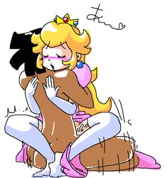 artist_self-insert blonde_hair cowgirl_position crown dress female human leg_lock male mario_(series) minus8 minus8_(character) nintendo princess princess_peach straight straight_hair white_background