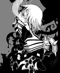 androgynous black_and_white blush crona_(soul_eater) crying cum dress female french_kiss kissing monochrome ragnarok_(demon_sword) rape restrained short_hair shy soul_eater spikes tears tentacle tongue
