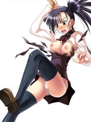 blush breasts clothing highres ichimeidou mahou_sensei_negima mahou_sensei_negima! medium_breasts nipples panties sakurazaki_setsuna side_ponytail stockings sword thighhighs torn_clothes underwear weapon