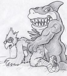 anthro ass cum interspecies male male_only monochrome muscles nude ripster sex shark side_view sparkx street_sharks tagme tbfm_old_art veem0n