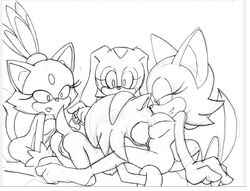 amy_rose bat blaze_the_cat breasts cream_the_rabbit cunnilingus exposed_breasts feline female female_only fur furry hedgehog interspecies monochrome multiple_females oral rabbit randomguy999 rouge_the_bat sega sketch sonic_(series) yuri