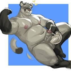 anthro balls belly big_balls big_nipples big_penis blue_background bodily_fluids border bowl container cougar cum cum_in_bowl cum_in_container dipstick_tail djtaka ejaculation erection facial_markings feet felid feline flexing flexing_bicep foreskin genital_fluids genitals glans head_markings heart_symbol hi_res holding_object leg_markings looking_at_viewer lying male mammal markings musclegut muscular muscular_legs muscular_male navel nipples nude on_back one_eye_closed open_mouth orgasm overweight overweight_male partially_retracted_foreskin pecs penis raised_arm reclining simple_background smile socks_(marking) solo tail tail_markings teeth thick_penis vein veiny_penis whiskers white_border wink winking_at_viewer