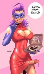 1futa anasheya artist_name blue_eyes breasts character_name chocolate copyright_request covered_nipples cum dickgirl domino_mask dress dress_lift english english_text erect_nipples futa_only futadom futadom_caption futanari hair human intersex large_breasts large_penis large_testicles lipstick looking_at_viewer mask masked masked_futa no_bra no_panties original penis precum purple_hair shiny_clothes smile solo solo_futa the_phantom_futa uncensored valentine's_day