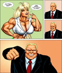 abs biceps blonde_hair breasts dcmatthews female hair long_hair male muscles muscular muscular_arms muscular_female pecs tetsuko