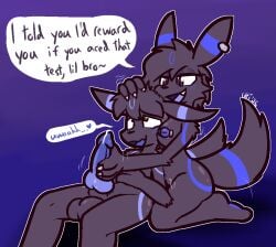 2026 4_fingers animal_genitalia animal_penis anthro anthro_on_anthro balls big_penis black_nose blue_body blue_fur blue_markings blue_nipples blue_penis bodily_fluids brother_(lore) brother_and_sister_(lore) canine_genitalia canine_penis claws dialogue duo eeveelution english_text erection eye_roll female finger_claws fingers fur generation_2_pokemon genital_fluids genitals green_eyes grey_balls grey_body grey_fur grey_hair grey_sheath hair headpat heart_symbol incest_(lore) intraspecies kneeling knot looking_down looking_pleasured male male/female markings nintendo nipple_piercing nipples open_mouth penis piercing pokemon pokemon_(species) pokemorph precum purple_eyes reach_around sheath sibling_(lore) sister_(lore) sitting smile smirk speech_bubble text ultilix umbreon vulva white_claws