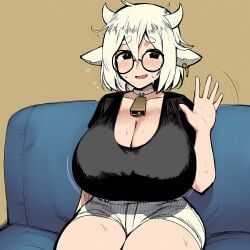 1girl 1girls 2026 2d 2d_(artwork) 2d_artwork ahoge ai ai-created ai_art ai_assisted ai_generated animal_ears animal_humanoid awkward awkward_smile bangs big_ass big_breasts big_butt big_thighs black_eyes black_shirt blush blushing braid braided_hair braids breasts breasts_bigger_than_head butt choker cleavage couch cow_ears cow_girl cow_horns cowbell curvy curvy_body curvy_female curvy_figure digital_art digital_drawing digital_drawing_(artwork) digital_media digital_media_(artwork) digital_painting_(artwork) female female_focus female_only glasses hair hikikomori horns huge_breasts humanoid humanoid_female interview kemonomimi large_breasts messy_hair milf milf_body monster_girl multicolored_hair neet neet_girl no_bra oc original original_art original_artwork original_character original_characters otaku pale pale-skin pale-skinned_female pale_skin pale_skinned_female sagging_breasts saggy_breasts shirt short_hair shorts shortstack sitting sitting_down smile smiling solo solo_female solo_focus sugartwist sweat sweatdrop sweating sweaty sweaty_body thick thick_ass thick_butt thick_eyebrows thick_hips thick_legs thick_thighs top_heavy upper_body waving waving_at_viewer white_bangs white_hair wide_hips wide_thighs