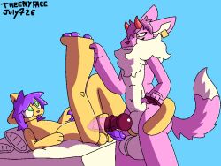 4:3 aliasing animal_genitalia big_penis butters_(theenyface) digital_media_(artwork) domestic_cat duo erection felid feline felis genitals hair horn humanoid_genitalia humanoid_penis knot knotted_penis looking_at_another male male/male male_penetrated male_penetrating male_penetrating_male mammal navel pawpads penetration penile penile_penetration penis penis_size_difference pink_body purple_hair sex shaded sheath sheath_penetration sheath_play theenyface x_navel yellow_body