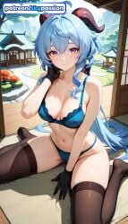1girls 2026 ai_assisted ai_generated anime black_gloves blue_bra blue_panties boobs breasts bust ganyu_(genshin_impact) genshin_impact gloves hi_res high_quality high_resolution highres horns patreon patreon_username purple_eyes skypassion stable_diffusion tits underwear watermark