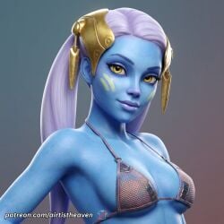 ai_generated airtist alien alien/human alien_girl alien_humanoid bed bedroom bikini bikini_bottom bikini_top blue_body blue_eyes bra clone_wars close-up close_up female female_focus female_only in_bed looking_at_viewer panties pantoran patreon riyo_chuchi star_wars tagme thong underwear