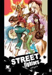 7girls black_hair blanka blonde_hair breasts capcom dhalsim eye_patch eyewear female gloves green_skin hat headband hood ken_masters long_hair m_bison orange_hair rule_63 ryu_(street_fighter) sagat sideboob street_fighter topless