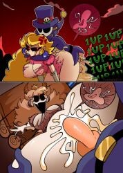 1boy 1girls anti_groove arched_back ass bent_over big_breasts black_eyes blonde_hair breasts clothed clothed_male clothed_sex clothing color comic commission coronation_day_(creepypasta) cum cum_in_pussy cum_inside doggy_style dominant_male female femsub from_behind from_behind_position hetero light_skin looking_at_partner male maledom mario_(series) missionary_position nintendo nipples oc_x_canon open_eyes open_mouth open_smile outdoors partially_clothed penis pink_nipples princess_peach princess_peach_(coronation_day) pussy sex smile spread_legs straight submissive_female thighs tweedleevil twitter_link vaginal_penetration vaginal_sex wide_hips
